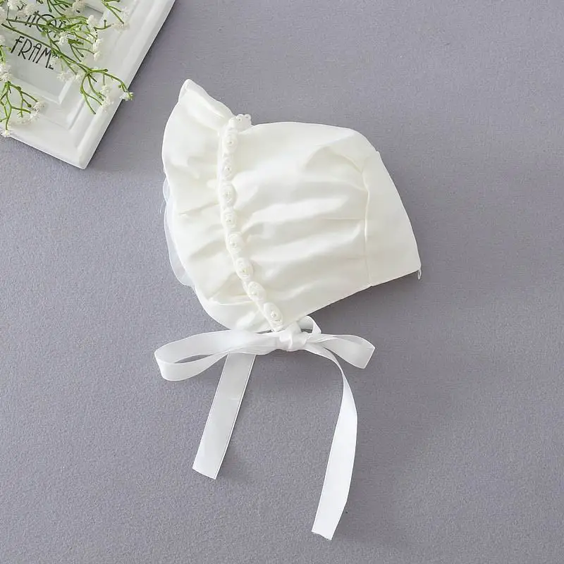 Wholesale Baby Sun Princess Hats strap windproof cap Newborn Girl Pearl Rose Flower Caps 0-12M | Детская одежда и обувь