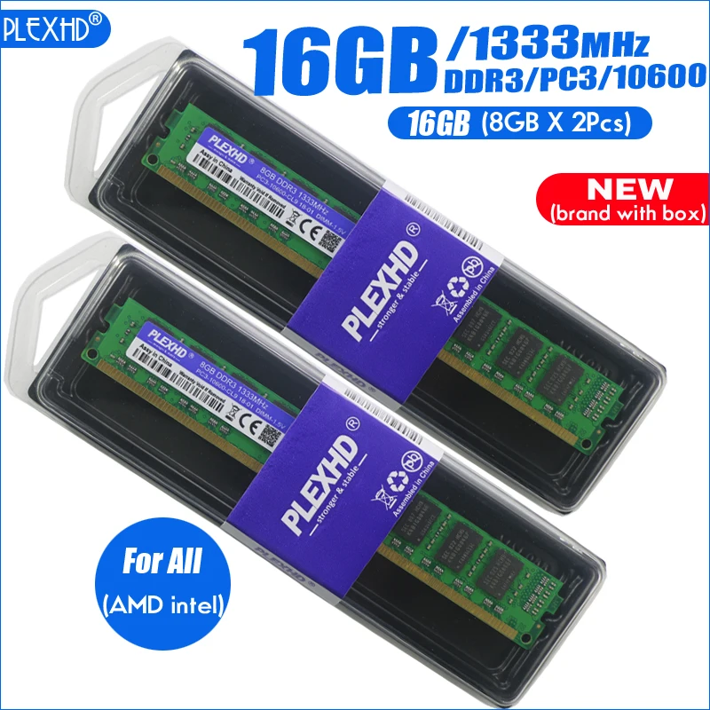 Новинка 16 Гб(2 шт. x8гб) 16 ГБ DDR3 PC3-10600 PC3 10600 1333 МГц для настольных ПК оперативная Память DIMM(для intel amd) Совместимость с системой