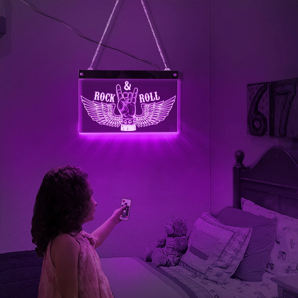 Рок-н-ролл любовник акриловая световая доска подвесной светодиодный неоновый знак USB питание, дистанционное управление изменение цвета свет комнаты декор