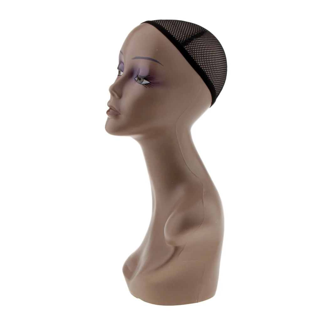 21' ABS Black Women Female Mannequin Head Bust Wig Hat Jewelry Scarf Display Stand w/ Hairnet