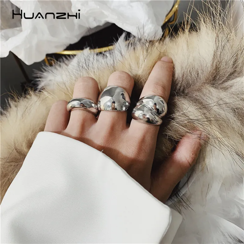 

HUANZHI Gold Silver Color Metal Minimalist Personality Design Open Rings Geometric Finger Rings for Women Girls Party Jewelry
