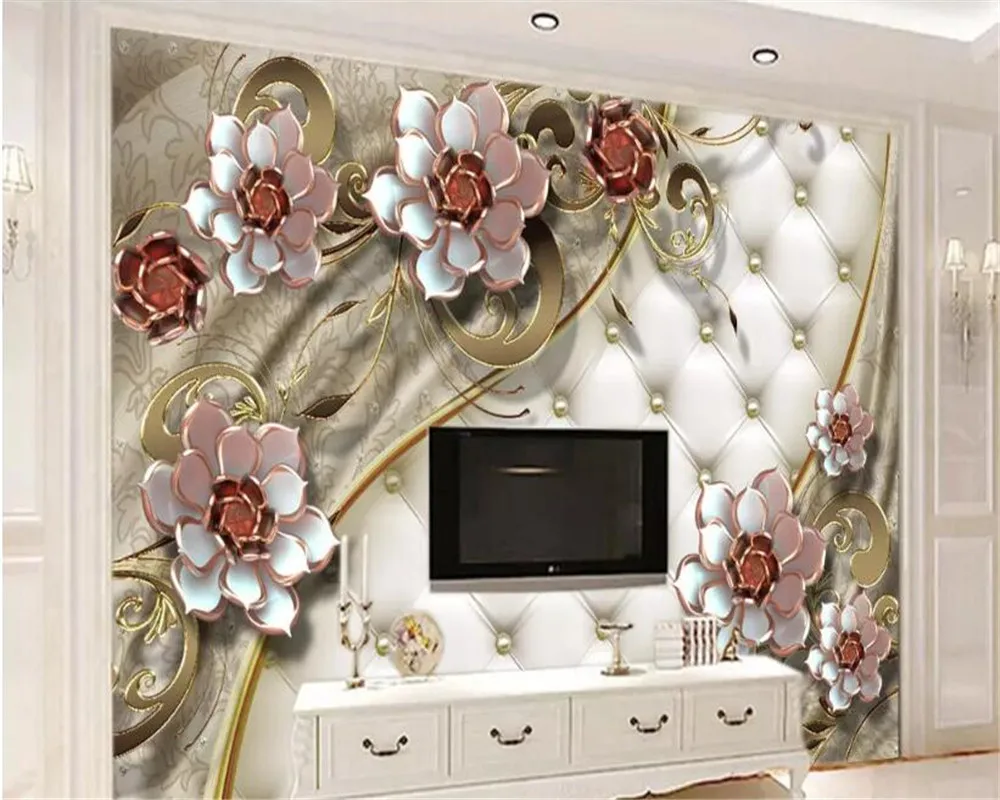 

beibehang wallpaper 3d on the wall Exquisite luxury rose soft envelope three-dimensional flower wallpaper wall decoration mural