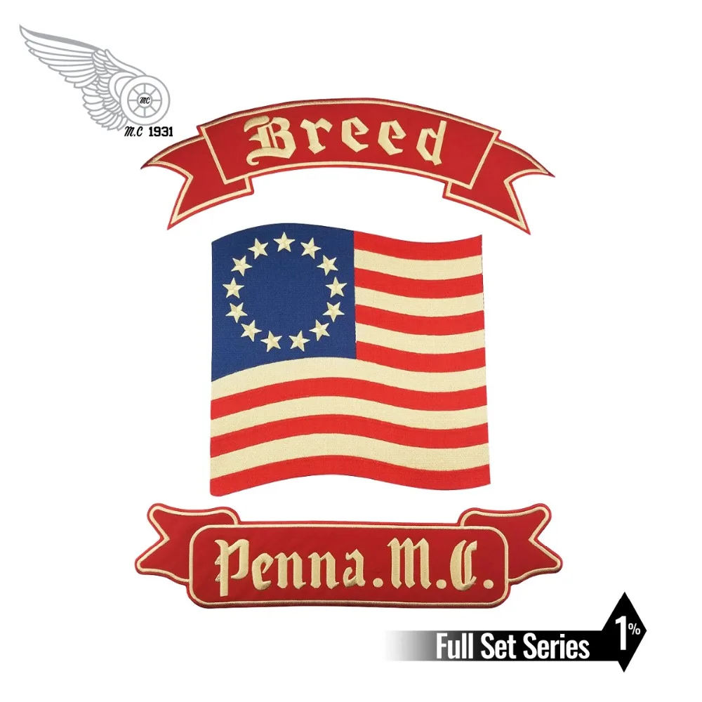 

mc1931 Breed Penna. M.C Embroidered Full Back of Jacket Biker Patch Iron On Sew On Vest Jeans Applique Badge