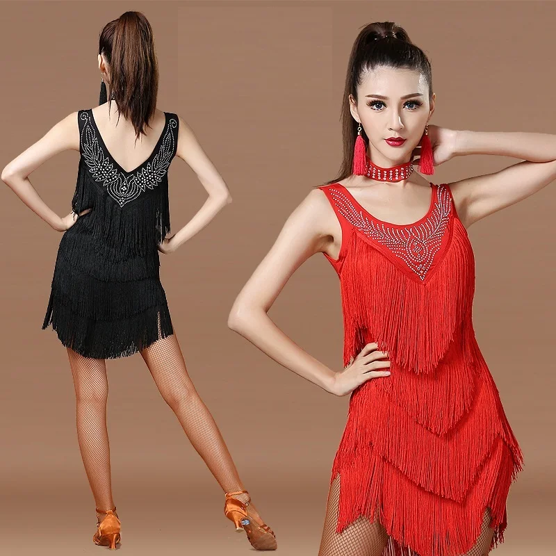 fringe sequin adult costume tango skirts with fringe latin dance women dancing red ballroom