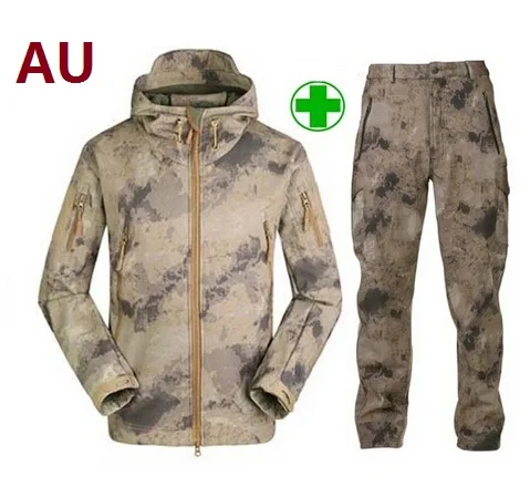 Тактический TAD gear, мягкая оболочка, камуфляжная уличная куртка, набор, Мужская армейская спортивная водонепроницаемая охотничья одежда, ACU, военная куртка+ штаны - Цвет: AU