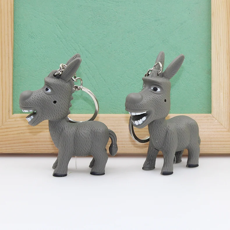 new hot sale creative donkey keychain with Led Flashlight Bag hanging keyring gift for students and women