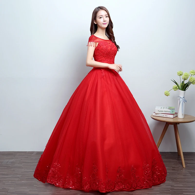 Настоящая фотография Мода О-образным вырезом Vestido De Noiva корейский стиль элегантный принцесса кружево выращенное красное платье невесты с аппликацией бисера