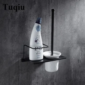 

Black Brass Toilet Cleaning Brush Portable Toilet Brush Holder with Shampoo Holder Scrubber Curved Clean Side Corner Brush