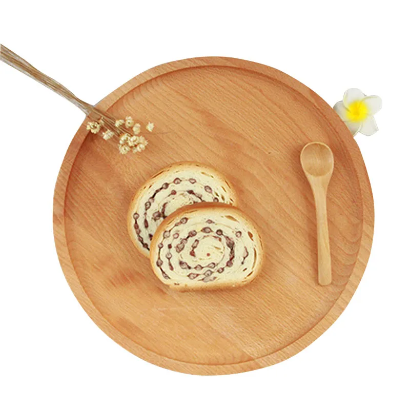

1pcs Wood Round Plate dishes Candy Fruit Serving Tray Children Baby Cutlery plates Japanese Style Healthy Natural basket 4 size