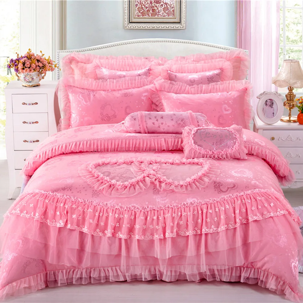

Princess Silk Satin embroidered jacquard wedding home textile,duvet cover,Romantic bedding, bed line bed sheet housse de couette