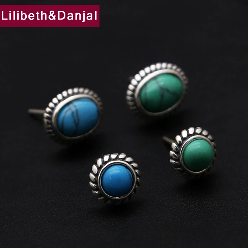 

Fashion Earring 100% Real 925 sterling silver Blue Green Natural stone Women Men Small Stud Earring jewelry FE1