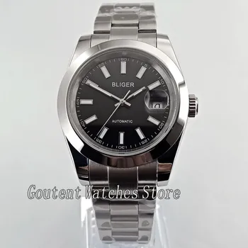 

Bliger 40mm Black Dial Sliver Band Simple Automatic Men's Wristwatch Watch 2762