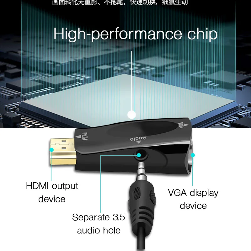  HDMI al Convertitore del VGA Maschio a Femmina 3.5mm Adattatore Audio di Trasmissione Dati per PC D