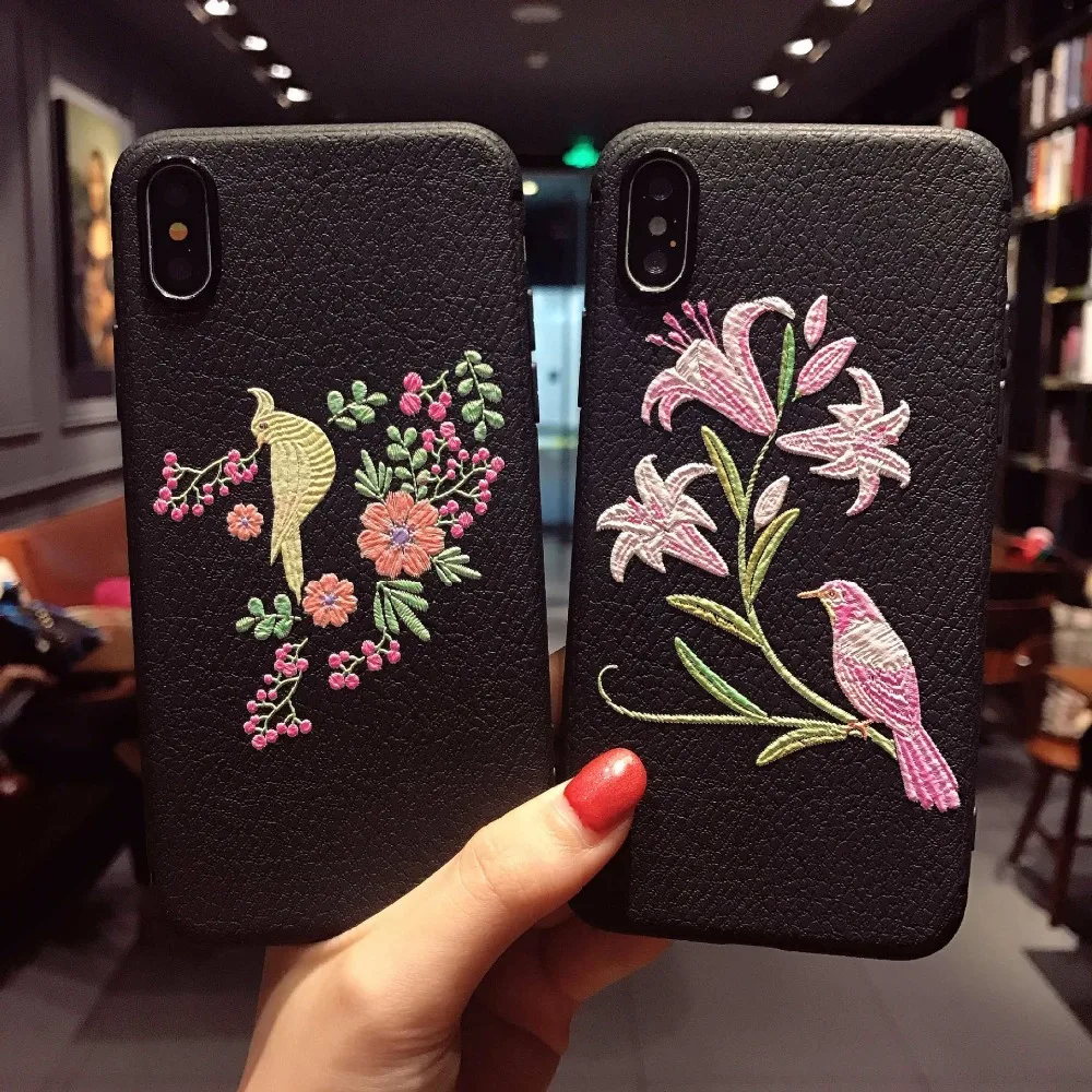 Ретро 3d рельефный чехол с вышивкой для Iphone X XS 10 Funda Scrub матовый 7plus 8 Plus Мягкий из
