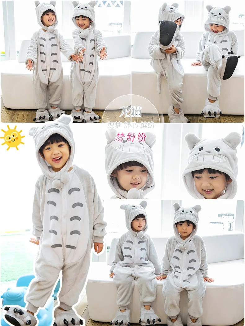 Зимние Детские пижамы для мальчиков и девочек; детский пижамный комплект; Пижама с рисунками животных; одежда для сна с капюшоном; цвет РОЗОВЫЙ, единорог, Ститч, панда