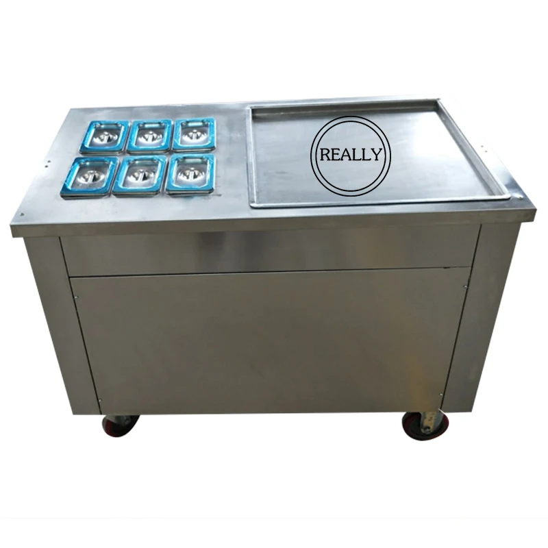 Led display double compressors single pan fried ice cream