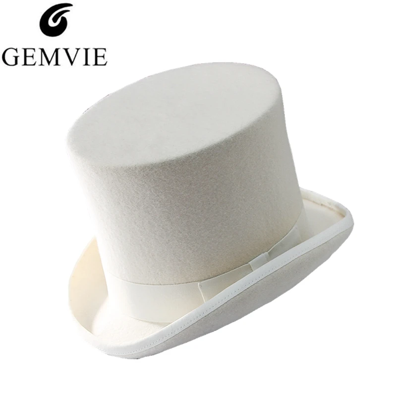 GEMVIE 17 см 100% Шерсть Войлок белый топ костюм с головным убором фетровая шляпа
