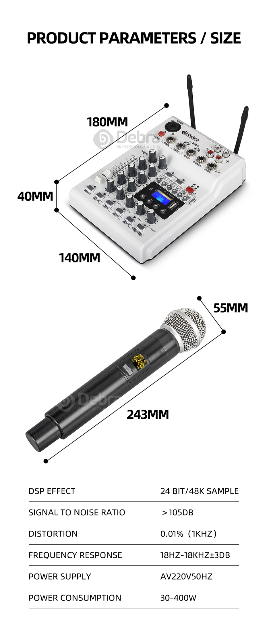 DebraAudio DJ консольный микшер звуковая карта с 2 канала УВЧ беспроводной микрофон для домашнего ПК студия Запись dj-сети Live караоке