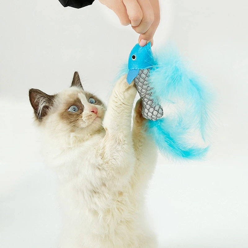 

Cat Toy Fish Shape Feather With Catnip Mint Funny Chewing Pet Kitten Interactive fish-shape design