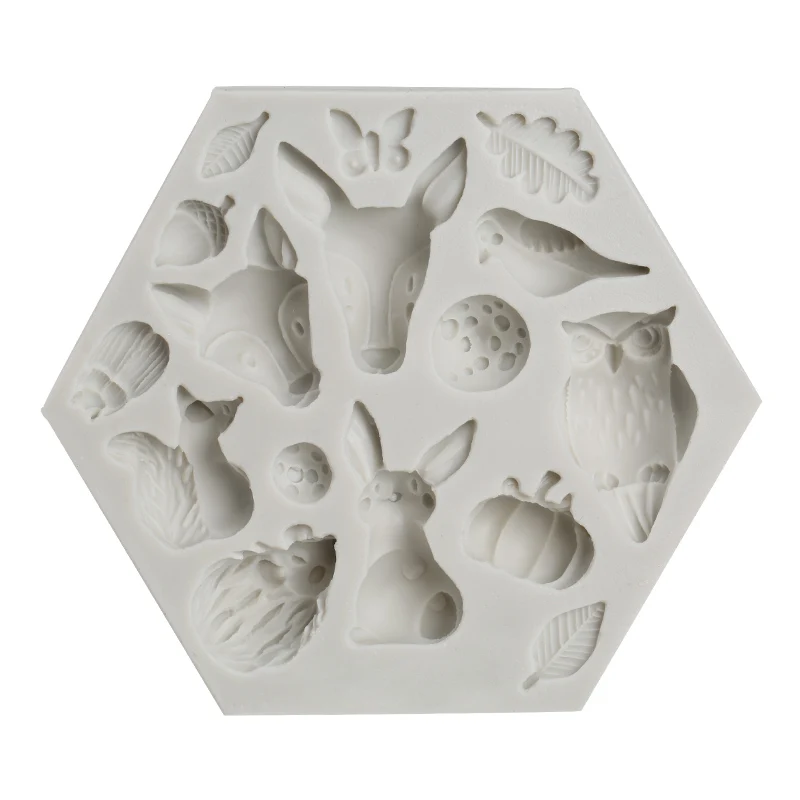 

PRZY Forest animal fondant silicone mold insect rabbit owl butterfly beetle pumpkin mushroom decorative mold clay mould
