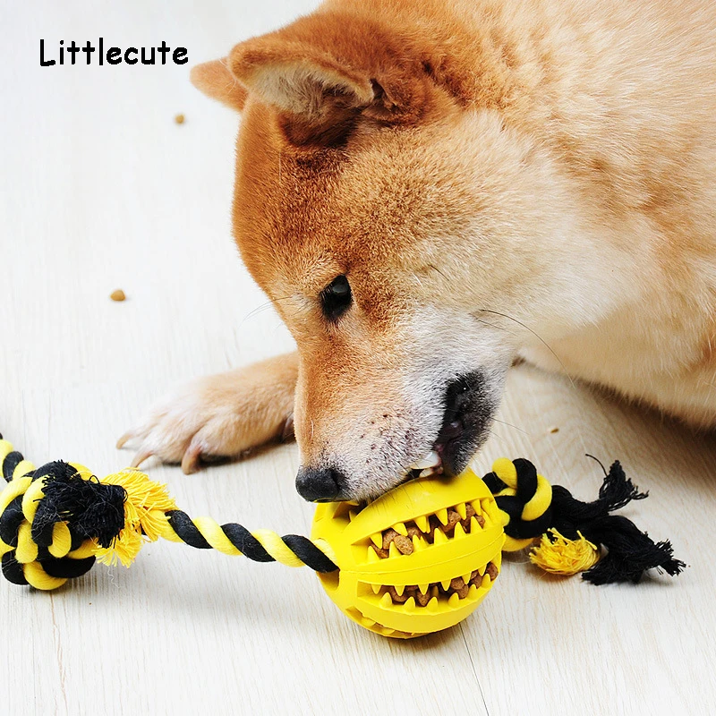 

Pet Dog Rope Knot Toys Funny Interactive Elasticity Ball Dog Chew Toy For Dog Tooth Clean Ball Of Food Extra-tough Rubber Ball