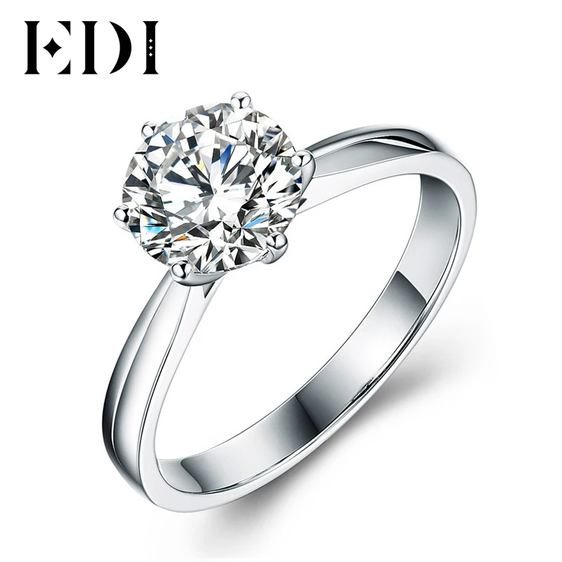 EDI Forever Brilliant 1ct круглой огранки Moissanites кольцо с бриллиантом 9 К белого золота с бриллиантами Обручение группа для Для женщин