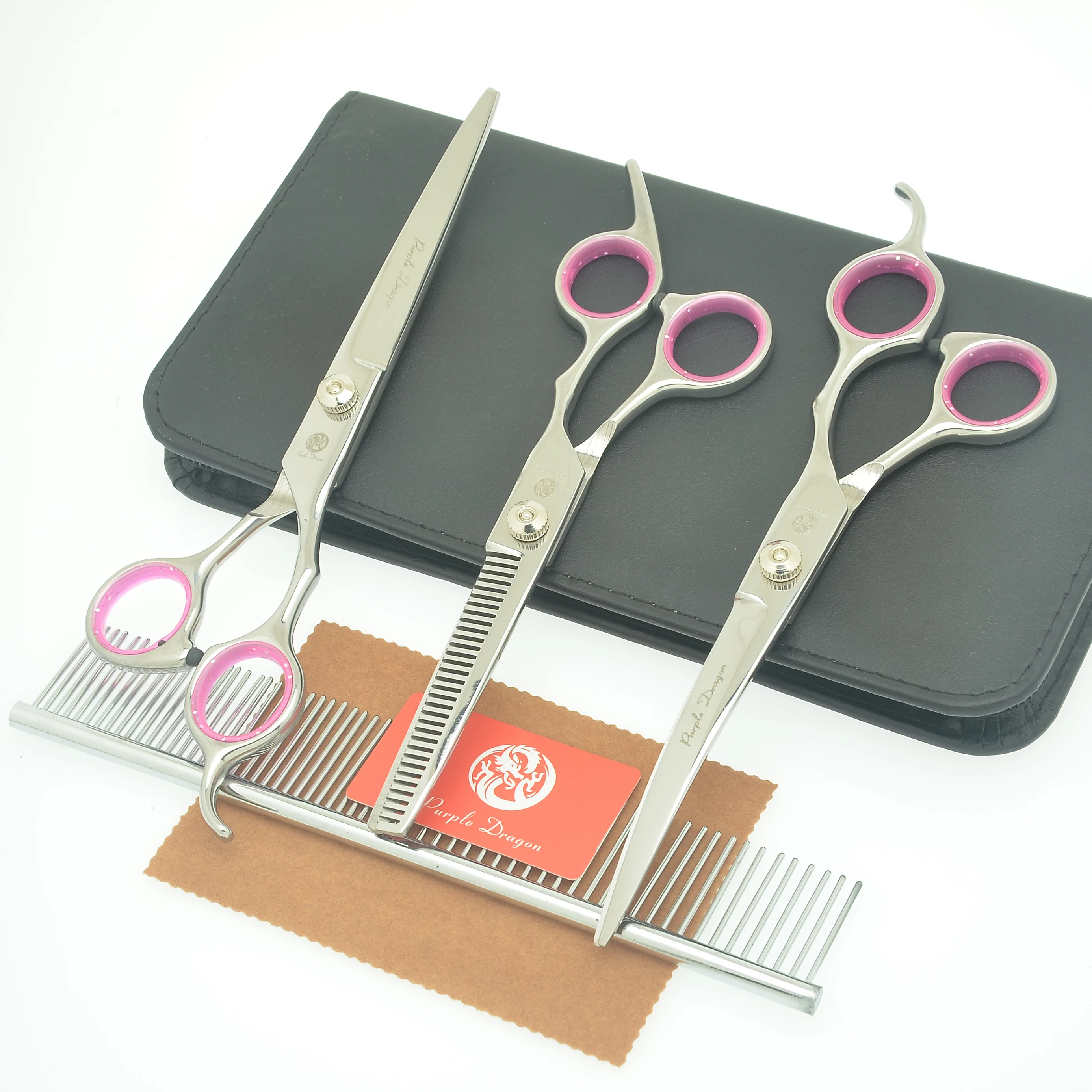 Purple Dragon 7.0" Dog Grooming Scissors Stainless Steel Pet Straight Curved Cutting Thinning Shears Dog Hair Trimmer LZS0754