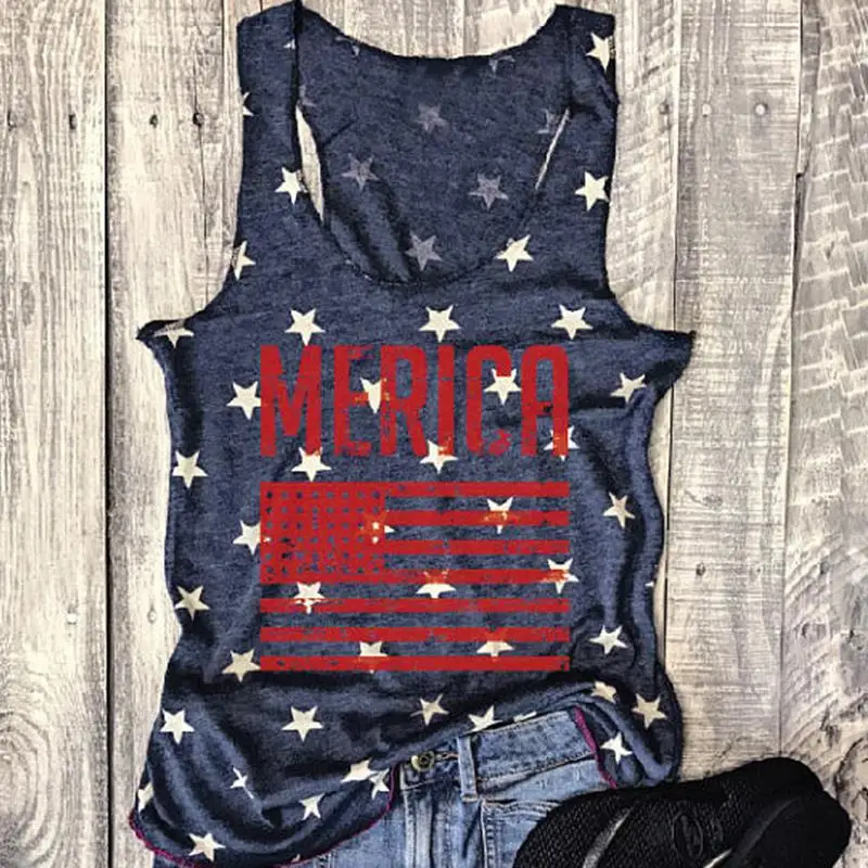Navy Blue Для женщин американский флаг плюс размеры Ulzzang Танк голубые, с буквами печати Vogue Дамы корейский топ без рукавов Harajuku футболка Streetwea - Цвет: Navy Blue