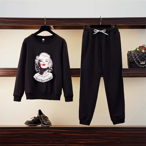 Большой размер Женский комплект 2 шт. спортивный костюм для отдыха женский