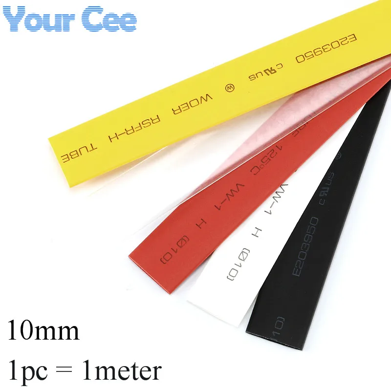

1pc 1meter 10mm 2:1 Heat Shrink Tube Shrinkable Sleeve Heatshrink Insulation Wire Cable 600V Black White Yellow Clear Red