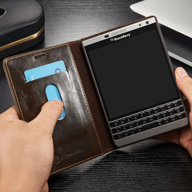 Чехол-бумажник из натуральной кожи с откидной крышкой для карт для Blackberry Passport 2, чехол для телефона