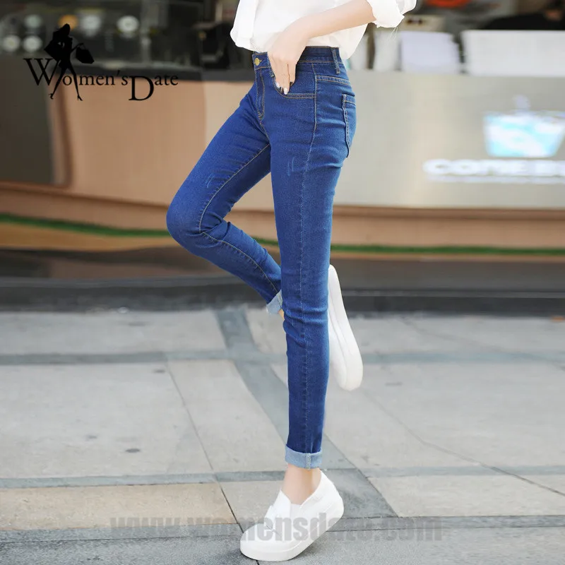 

WomensDate 2016 Fashion Girl Autumn Winter Stretch Slim Hip Thin Pencil Pants Jeans Women Jeans Blue Cotton Denim Jeans Pants