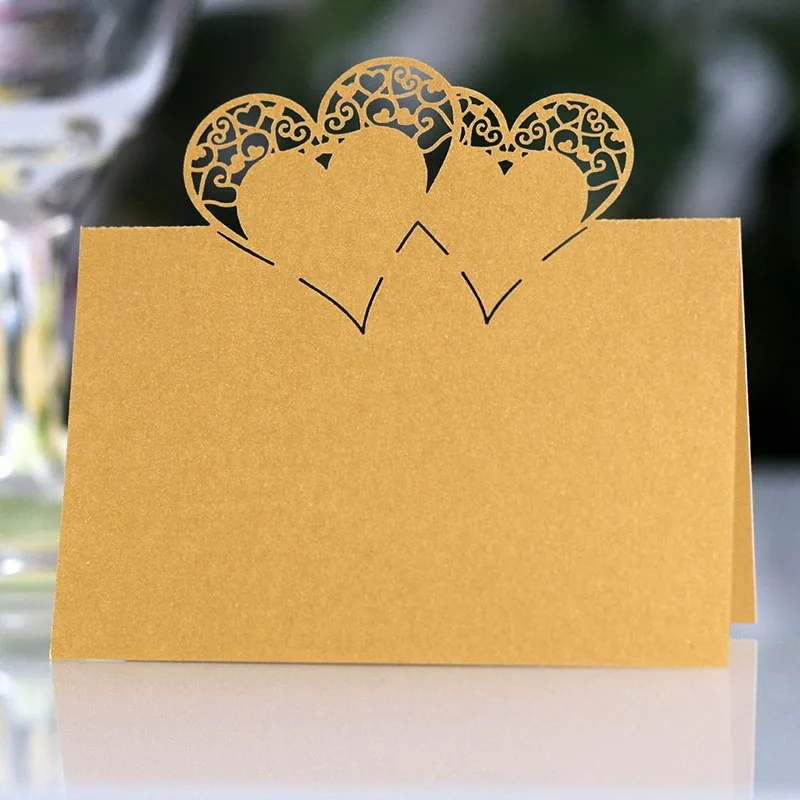 

10Pcs/Set Wedding Place Cards Double Heart Shape Hollow Card Laser Cut Post Card For Valentine'S Day Party