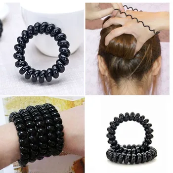 

5 PCS New Women Lady Girl Black Elastic Girl Rubber Telephone Wire Style Hairband Hair Ties & Plastic Rope Hair Band Accessories