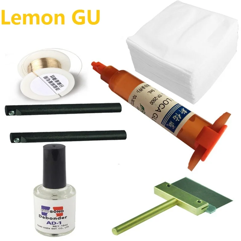 

6 in 1 tp-2500 LOCA UV glue with Glue Remover Dispergator with scraper and Golden Cutting Wire and clean clothes wipes