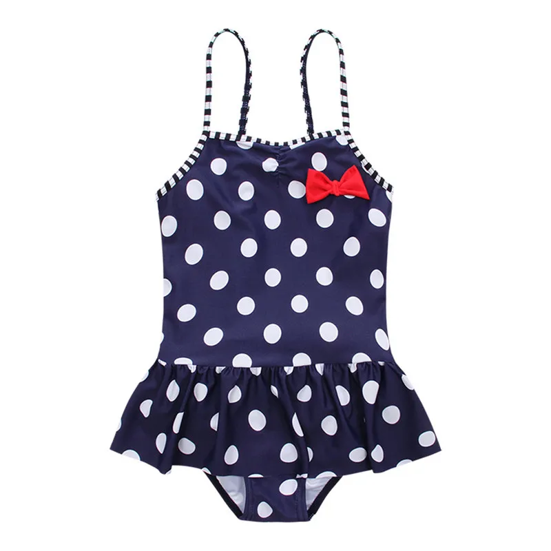 Funfeliz Blue Baby Girl Swimsuit With Skirt Cute Dot Bow One Piece