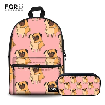 

FORUDESIGNS Junior High School Backpacks For Girls Primary Kids School Bags Adorable Pug Pattern Schoolbags For Children 2018