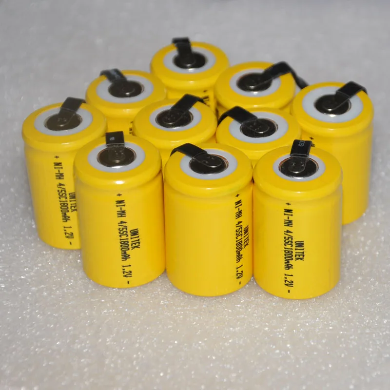 

10 12 16PCS Sub C 4/5SC 1.2V rechargeable battery 1800mah 4/5 SC ni-mh nimh cell with welding pins tab for electric drill