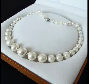 

Woman classic jewelry 8-16MM WHITE SOUTH SEA SHELL PEARL NECKLACE JEWELRY 18'' 45cm
