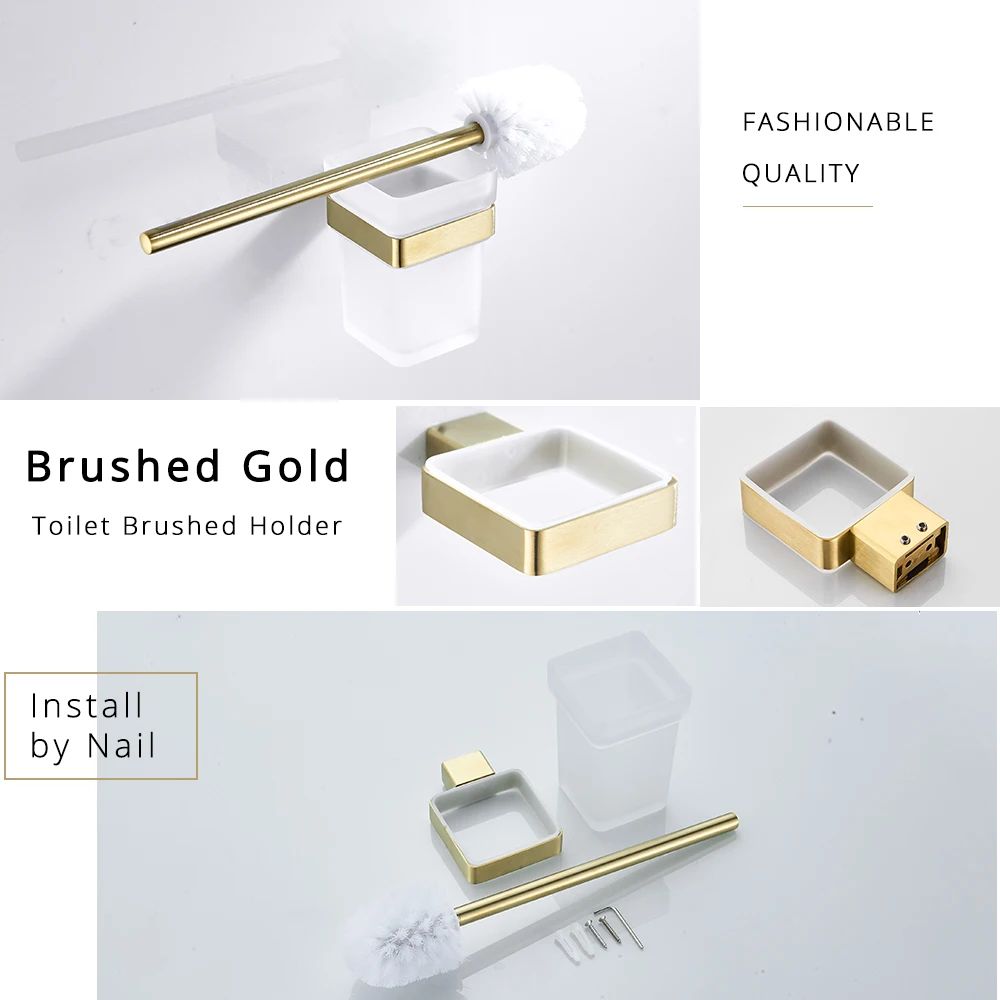 Brushed Gold Bathroom Accessories Set 304 Stainless Steel Toilet Paper Holder Toilet Brush Holder Storage Shelf Towel Bar paper towel holder toilet paper holder bathroom hardware set bathroom hardware accessories