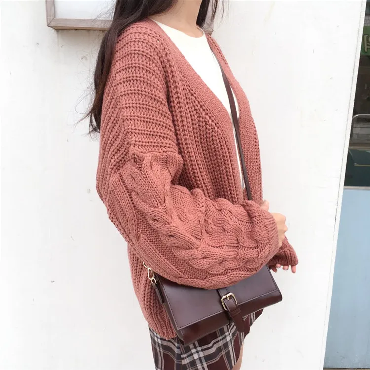 Chic Autumn Winter New Women's Cardigan Sweater Knitting Twist Loose Solid Full Sleeve Korean Casual Fashion Tops C97623D