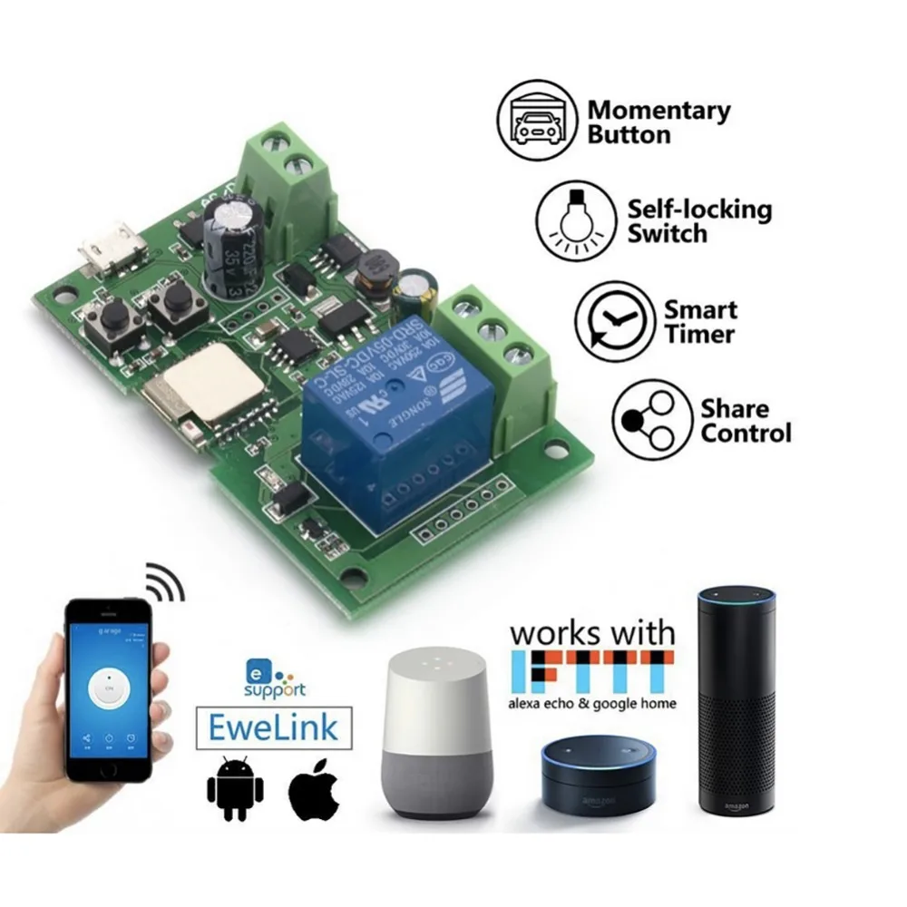 1 канал Wifi беспроводной Smart Switch Inching Self-locking 5 в 12 В PSF для AMAZON Alexa Google Home FZ2309-12V