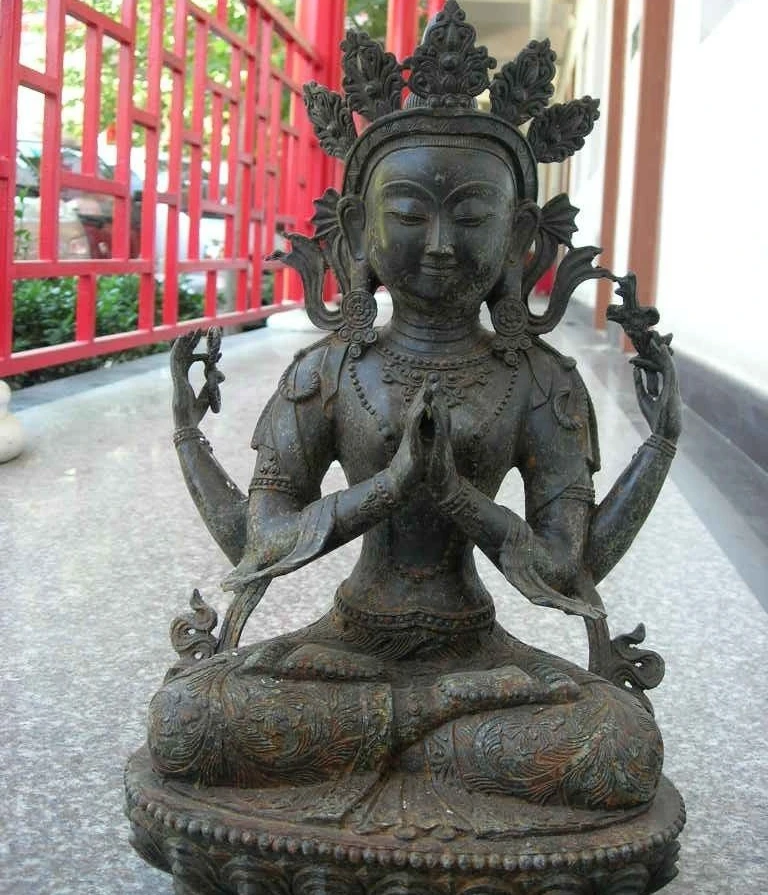 

Tibet Temple bronze four hands Arm Kwan-Yin Guan Yin Bodhisattva Buddha Statue
