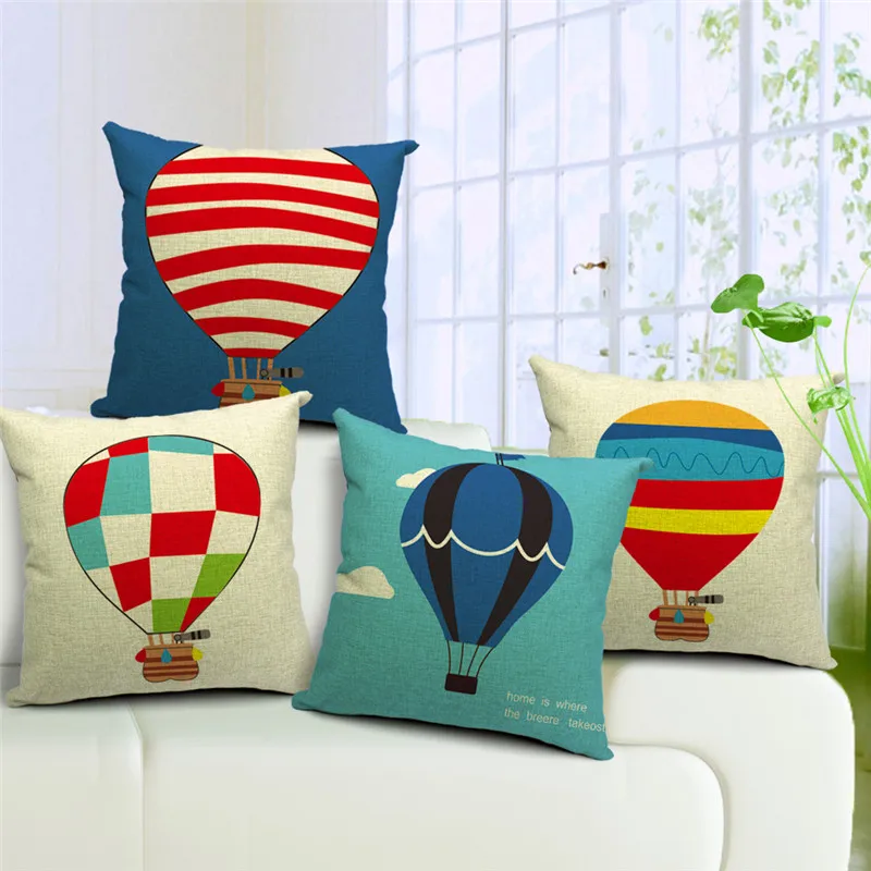 

Hot Air Balloon Cushion Cover Fire Balloon PillowCase Cotton Linen Cojines Capa Para Almofada Home Decoration