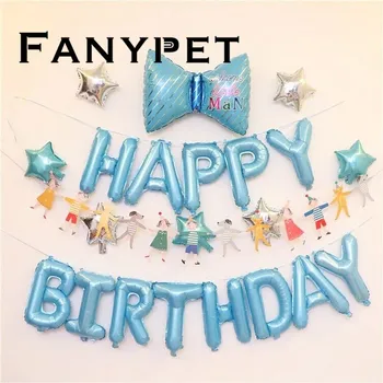 

1set happy birthday letter foil balloon rainbow bow boy girl party decoration banner star for kids party globes Baloes