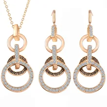 

2018 Women Fashion Casual Accessories Gold-color Earrings Round Circle Shiny Crystal Pendant Necklace Set Costume Jewelry Sets
