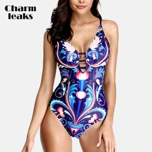 Charmleaks Женский глубокий v-образный Вырез Цельный купальник на бретельках винтажный цветочный принт сексуальный купальник Купальники Монокини