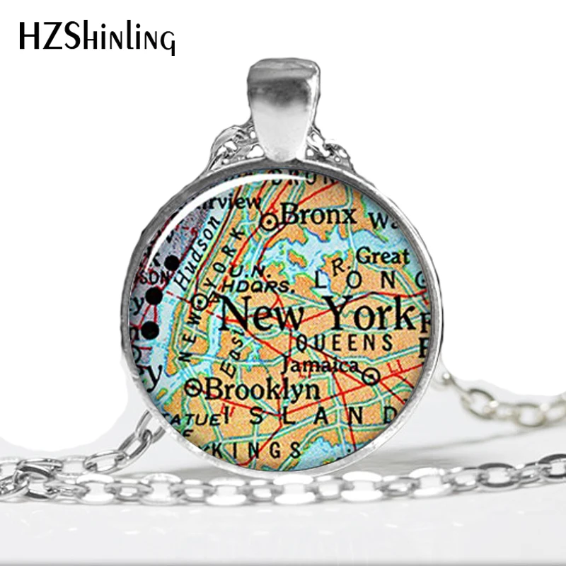 HZ A145 New York map necklace pendant, New York necklace charm, New ...