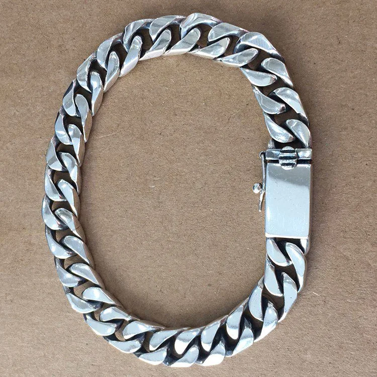 Настоящее 925 пробы, серебряный простой плоский браслет-цепочка для мужчин и женщин, винтажный панк-браслет на цепочке, браслеты для влюбленных, модное ювелирное изделие