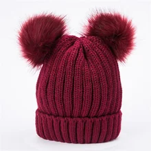 MYZOPER Новая мода двойной Hairball сплошной цвет Женская зимняя шапка уличная осень зима сохраняющая тепло вязаная шапка бини
